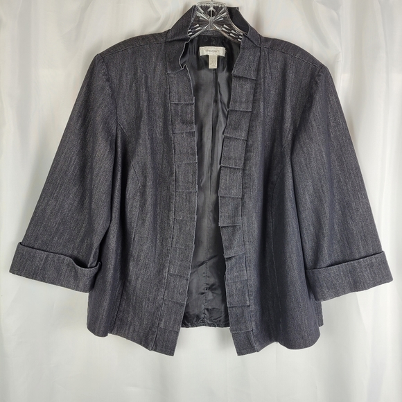 Dress Barn Open Front Ruffle Denim Blazer Jacket 3/4 Sleeve Plus Size 14/16 - Picture 1 of 10